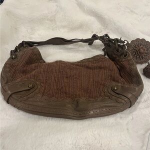 Isabelle Fire Smitten.Monique Shoulder Bag. Brown Leather/Textile